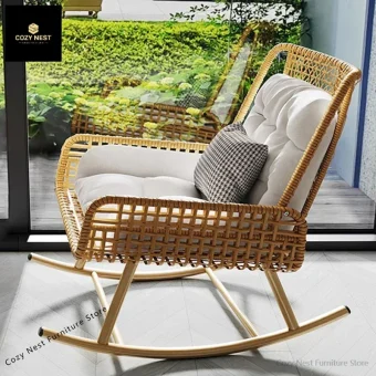 Balcony Rocking Chair 2024 New Adult Lunch Break Reclining Chair Lazy Sofa Adults Can Sleep Leisure Rattan Chair