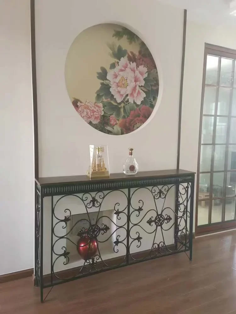 Premium European-style Iron Console Table Porch Narrow Table Side Cabinet Hallway Furniture Iron Flower Frame Design