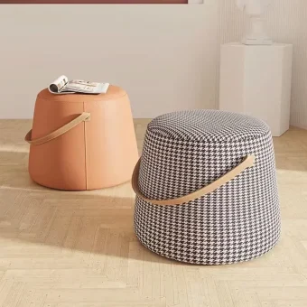 Portable Light Luxury Round Stool with Carrying Handle Living Room Sofa Footstool Hallway Furniture Footrest Low Chair