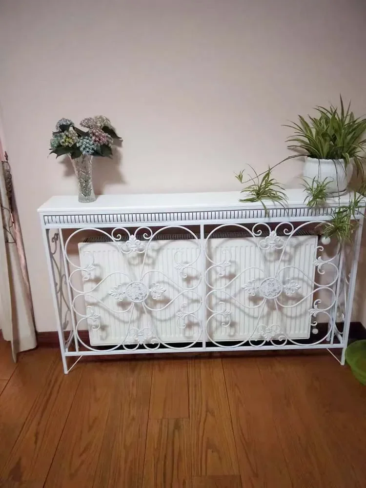 Premium European-style Iron Console Table Porch Narrow Table Side Cabinet Hallway Furniture Iron Flower Frame Design