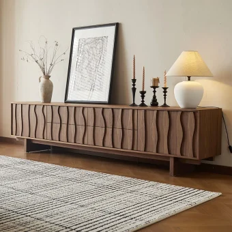 Medieval wabi-sandy wind solid wood TV cabinet coffee table combination high-end home floor cabinet black walnut TV cabinet