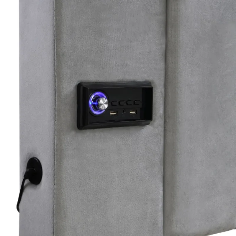Upholstered bed, Adults teenagers,With stereo, 3 Type A +1 Type C,With lighting,electrical plug,Soft headboard, Velvet+Iron,Grey