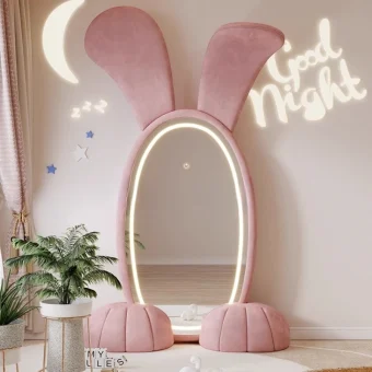 Room decoration Big ears rabbitmirror full body floormirror fabric artist home cartoon atmosphere theme hotel full-length mirror