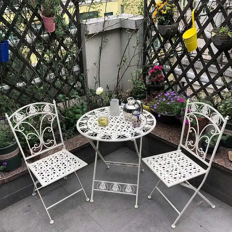 Folding Outdoor Garden Furniture Sets Iron Table and Chair Nordic patio furniture Balcony Lounge Table and Chair Three-piece Set