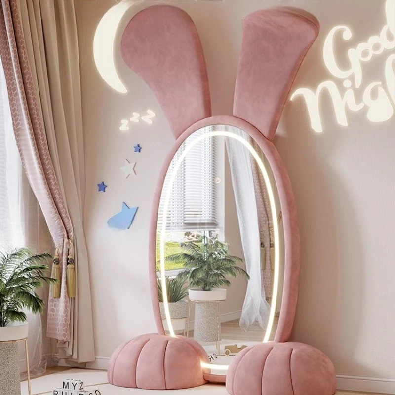 Room decoration Big ears rabbitmirror full body floormirror fabric artist home cartoon atmosphere theme hotel full-length mirror