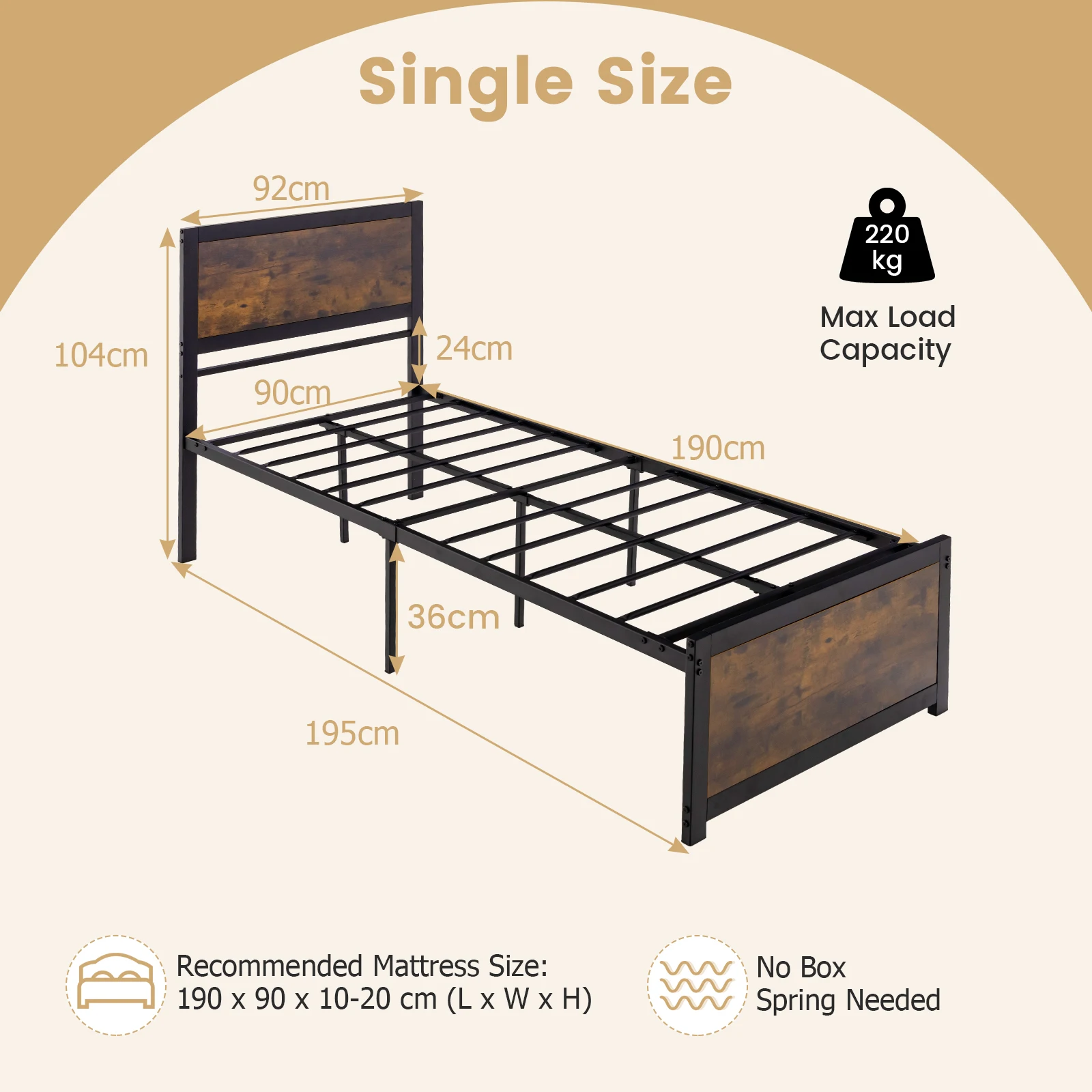 GOFLAME Single Size Bed Frame, Metal Platform Bed with High Headboard, Metal Slats & Mute Bars