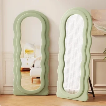 Full Body Mirror Aesthetic Nordic Luxury Funky Big Long Makeup Mirror Compact Wavy Standing Spiegels Living Room Decorations