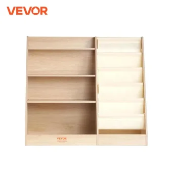 SucceBuy 4-Tier Kids Wooden Bookshelf 6-Layer Sling Bookcase Baby Storage Book Rack for Kids Room Playroom Kindergarten Nursery