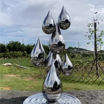 Stainless steel mirror water drop large outdoor floor art decoration Hotel lobby sales office creative sculpture