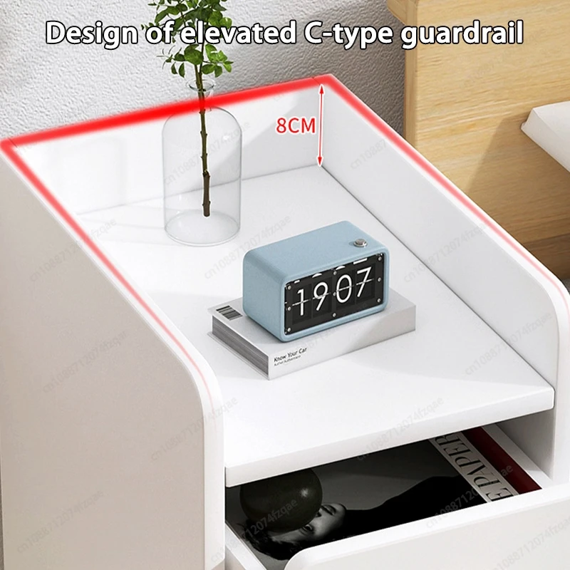 Minimalist Ultra Slim Nightstand Modern Narrow Bedside Table with Open Shelf and Drawers Space Saving Storage for Small Bedroom