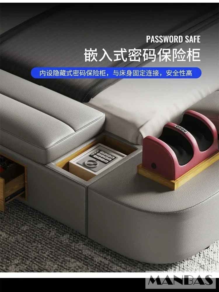 Linlamlim Ultimate Multifunctional Bedframe - Tech Smart Bed with Genuine Leather, Massage, Speaker, Projector, Air Purifier