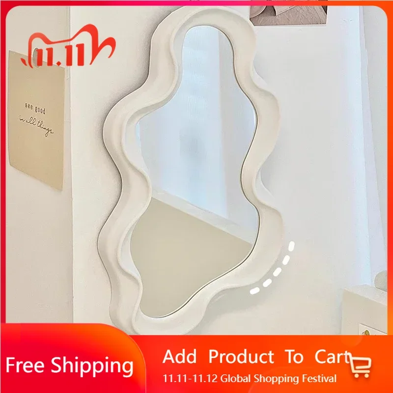 Wavy Wall Mirror Items Girls Small Floor Funky Cloud White Cute Mirror Men Nordic Korean Plastic Espelhos Home Decorations Cheap