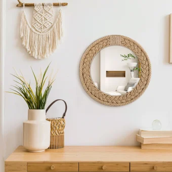 Hand-woven Nordic decorative hanging mirror creative hanging wall sofa porch homestay style background wall decor makeup mirror