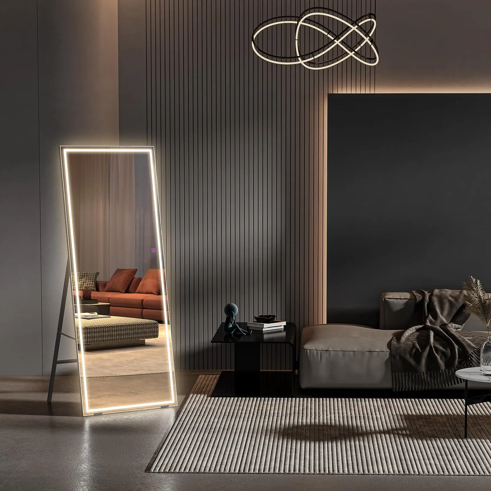 Dripex LED Full Length Mirror 140x50cm, Floor Standing or Wall Mounted with Dimming & 3-Color Lighting for Bedroom