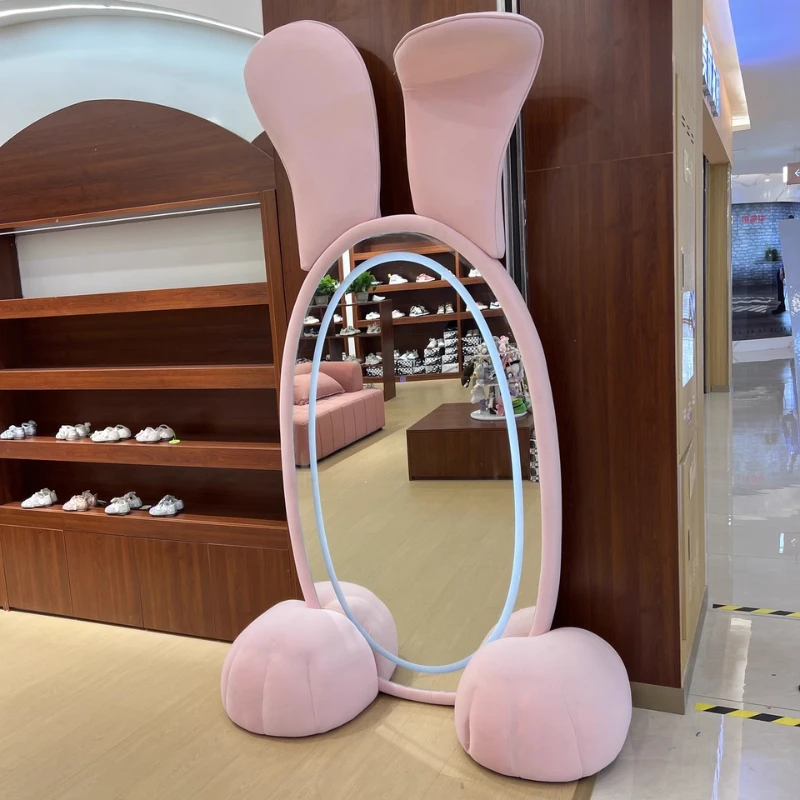 Room decoration Big ears rabbitmirror full body floormirror fabric artist home cartoon atmosphere theme hotel full-length mirror