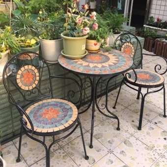 Outdoor Mosaic Wrought Iron Patio Table and Chairs Set - Stylish Garden Furniture for Open-Air Leisure Modern Patio Furniture