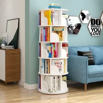 360° Rotating Bookshelf – Space-Saving Floor Standing Kids Book Rack, Simple Home & Student Storage Organizer