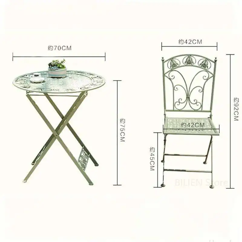 Folding Outdoor Garden Furniture Sets Iron Table and Chair Nordic patio furniture Balcony Lounge Table and Chair Three-piece Set