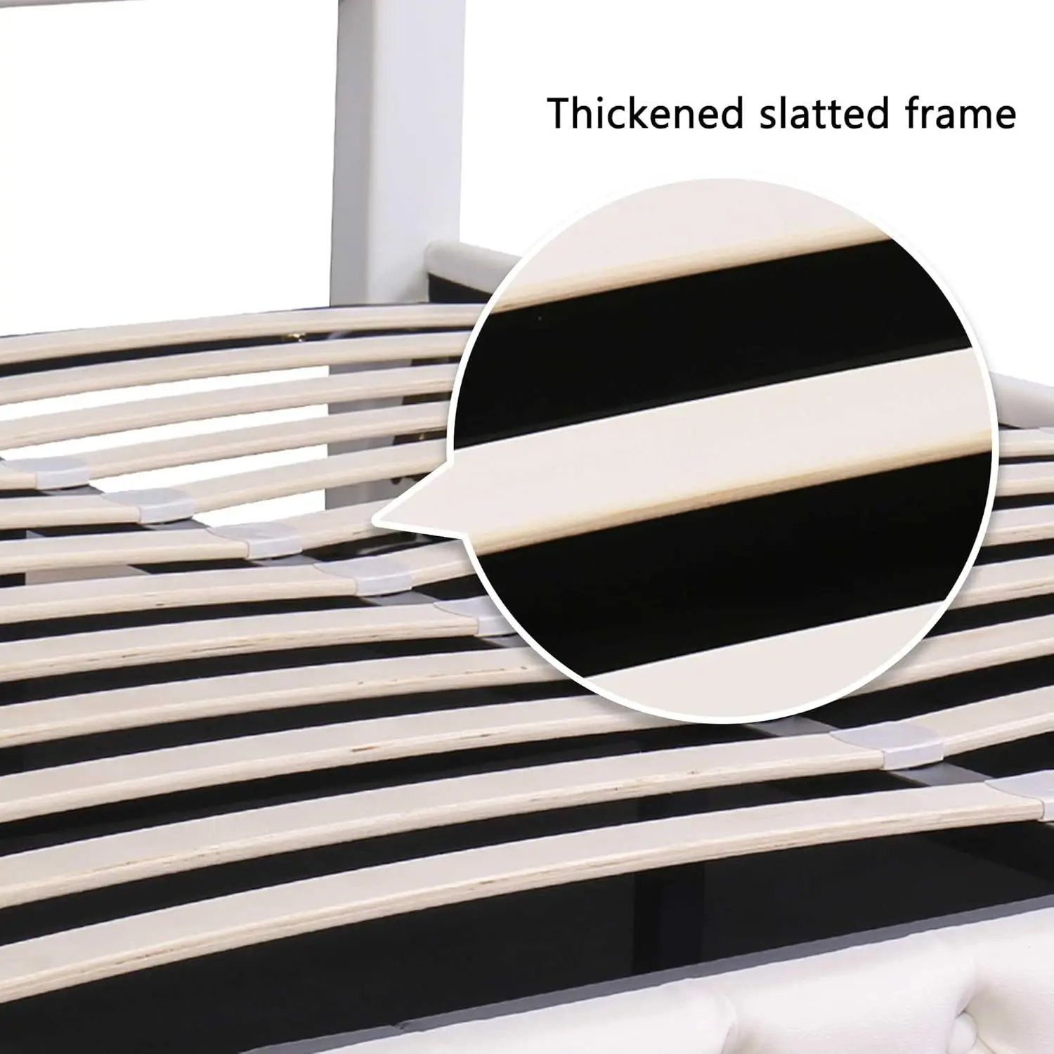 Upholstered Bed, Functional Bed with Slatted Frame and Storage Space LED Lighting in PU (White & 150x200cm)