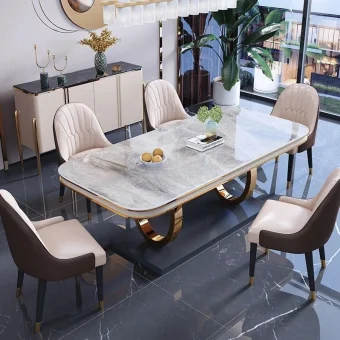 Light luxury bright rock slab dining table and chair combination household small apartment