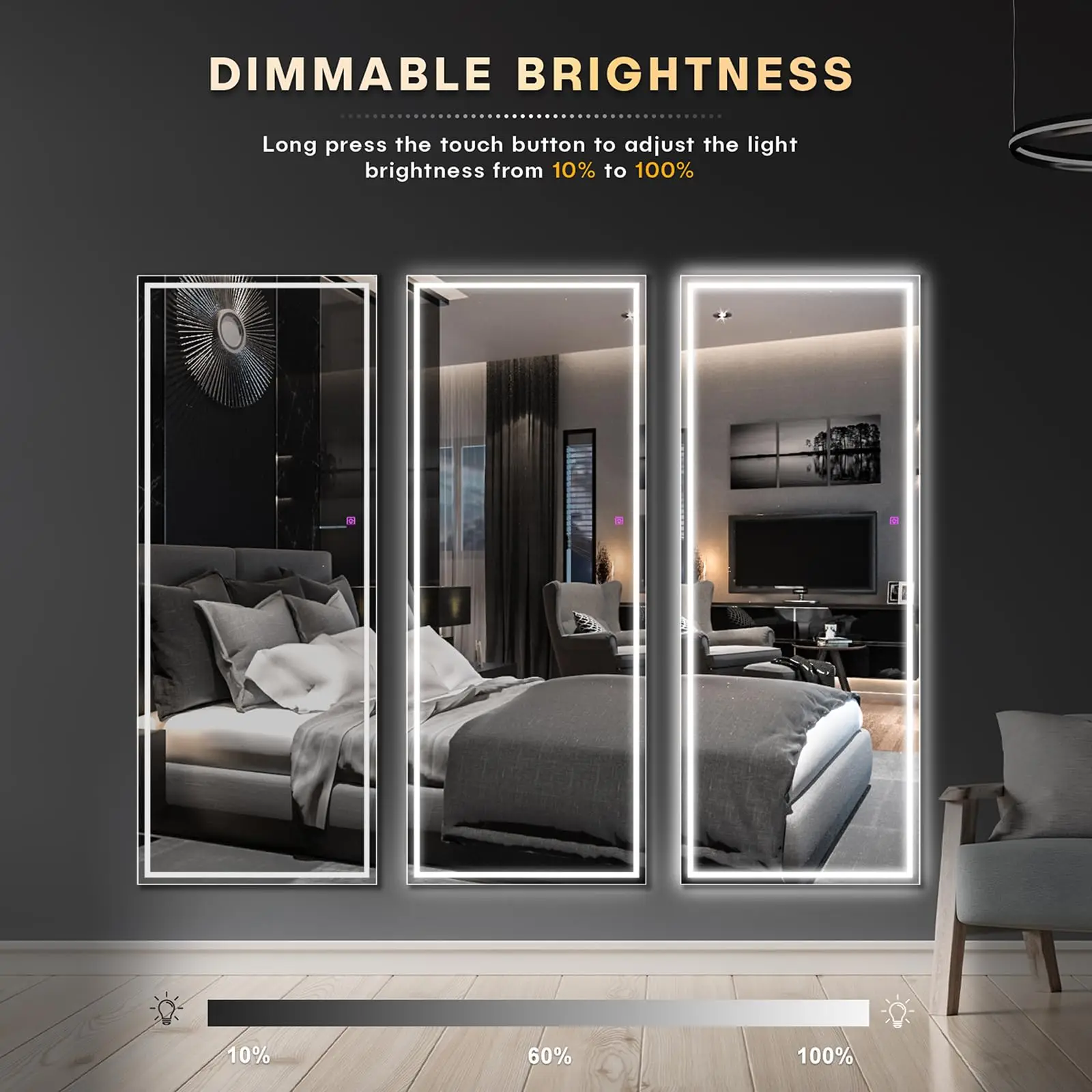 Dripex LED Full Length Mirror 140x50cm, Floor Standing or Wall Mounted with Dimming & 3-Color Lighting for Bedroom
