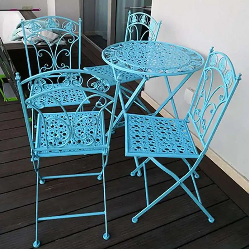 Folding Outdoor Garden Furniture Sets Iron Table and Chair Nordic patio furniture Balcony Lounge Table and Chair Three-piece Set