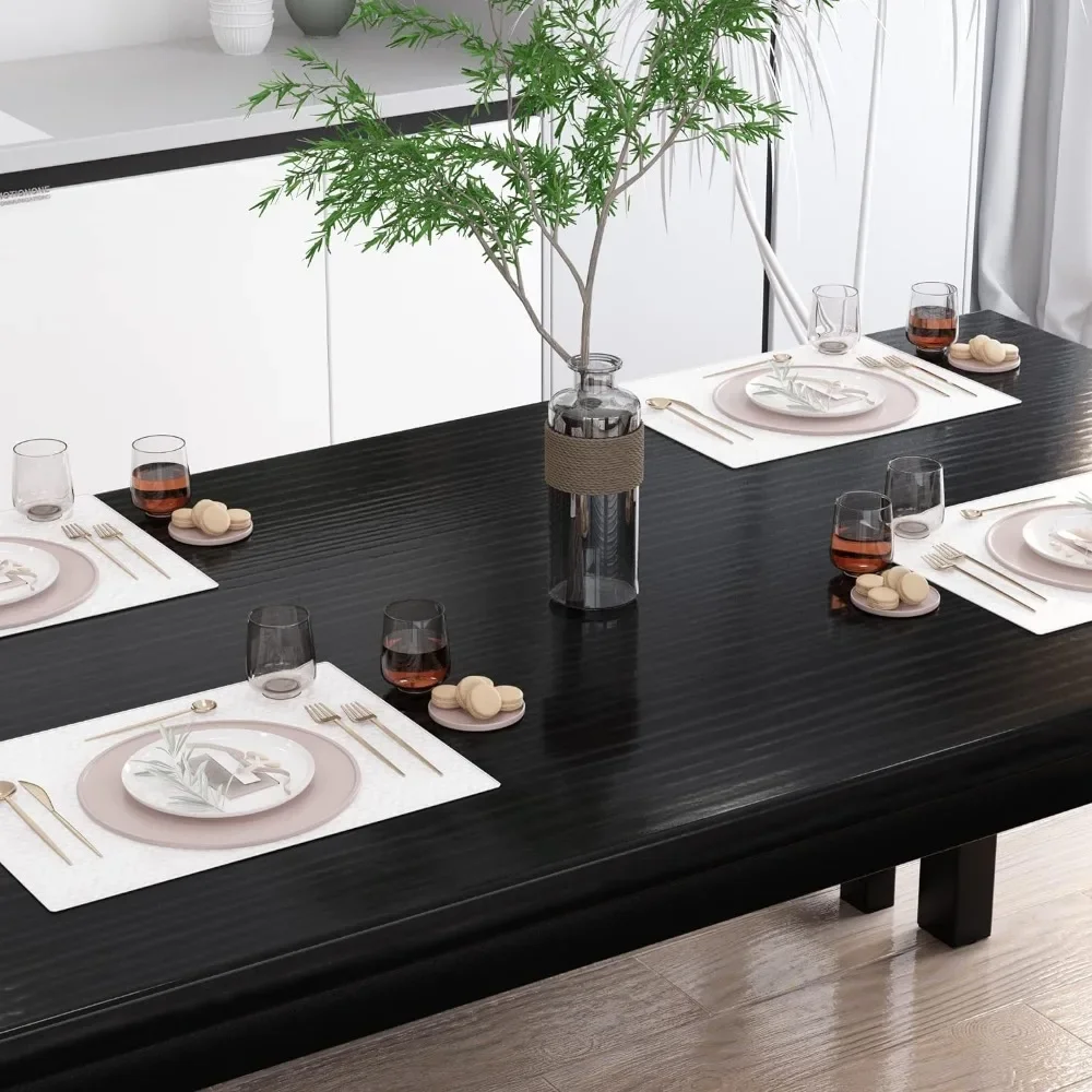 4-person premium dining table set with 2 benches, metal frame and thick plate, suitable for kitchen and dining, black
