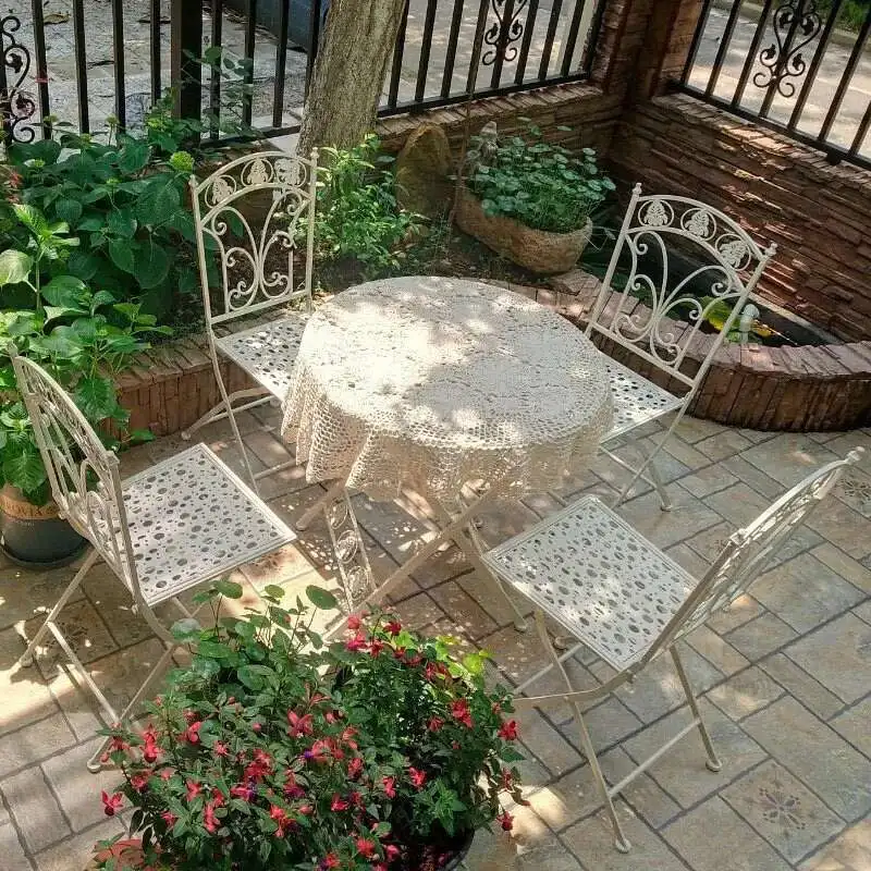 Folding Outdoor Garden Furniture Sets Iron Table and Chair Nordic patio furniture Balcony Lounge Table and Chair Three-piece Set