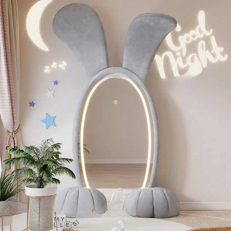 Room decoration Big ears rabbitmirror full body floormirror fabric artist home cartoon atmosphere theme hotel full-length mirror