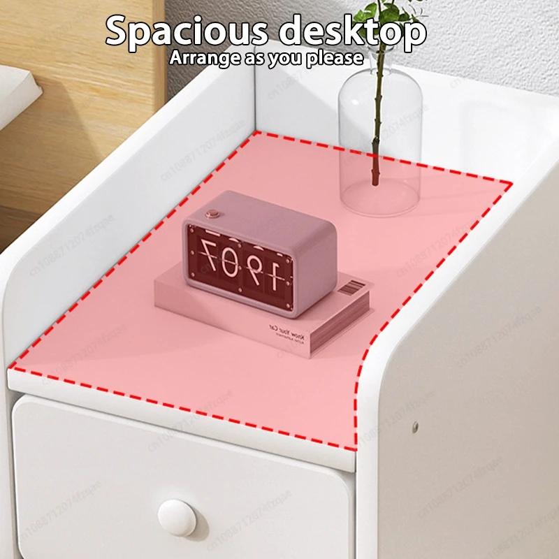 Minimalist Ultra Slim Nightstand Modern Narrow Bedside Table with Open Shelf and Drawers Space Saving Storage for Small Bedroom