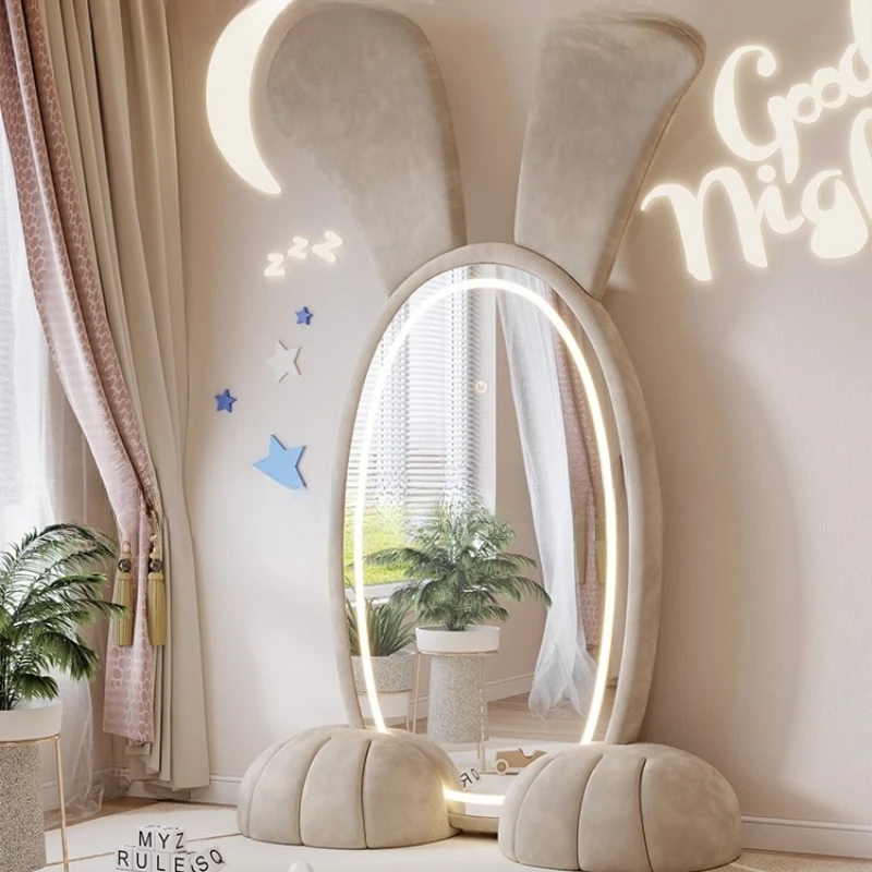 Room decoration Big ears rabbitmirror full body floormirror fabric artist home cartoon atmosphere theme hotel full-length mirror