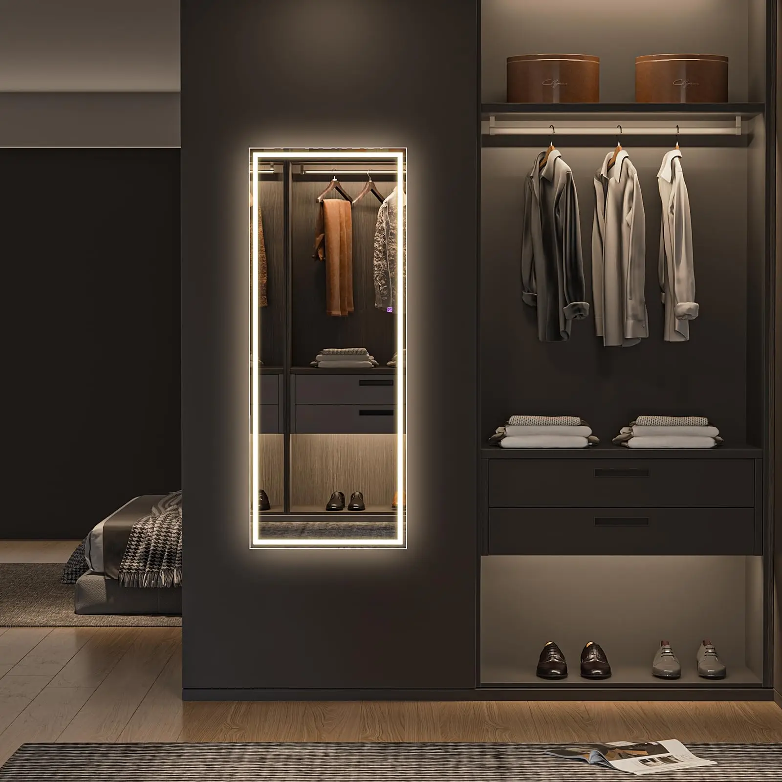 Dripex LED Full Length Mirror 140x50cm, Floor Standing or Wall Mounted with Dimming & 3-Color Lighting for Bedroom