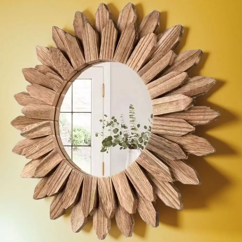 12inch Rustic Wooden Farmhouse Decorative Mirror Wall Mounted Vanity Mirror