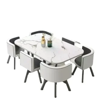 Modern Marble Top White Classic Dining Table Living Room with 6 Chairs Set