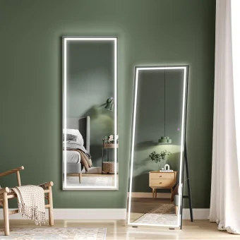 Dripex LED Full Length Mirror 140x50cm, Floor Standing or Wall Mounted with Dimming & 3-Color Lighting for Bedroom