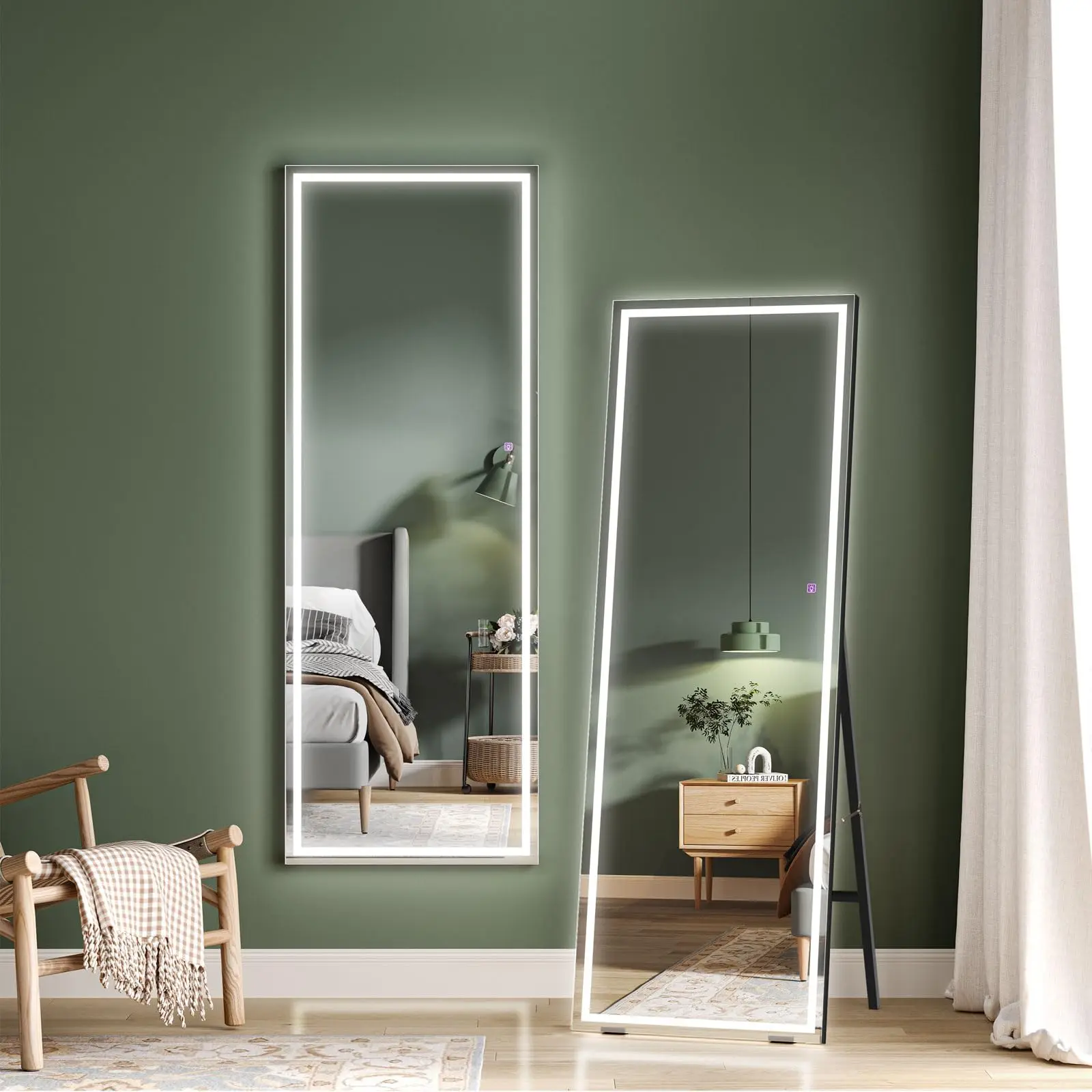 Dripex LED Full Length Mirror 140x50cm, Floor Standing or Wall Mounted with Dimming & 3-Color Lighting for Bedroom