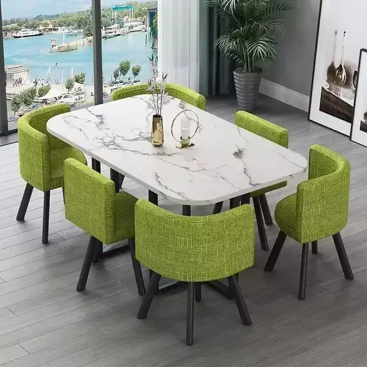 Modern Marble Top White Classic Dining Table Living Room with 6 Chairs Set