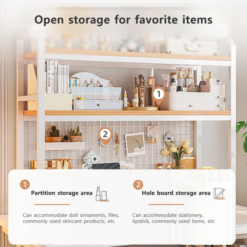 Bookshelf Bookcase With Grid Desktop Multi-layer Wrought Iron Shelf Student Computer Desk Table Hole Board Table Wooden Shelves