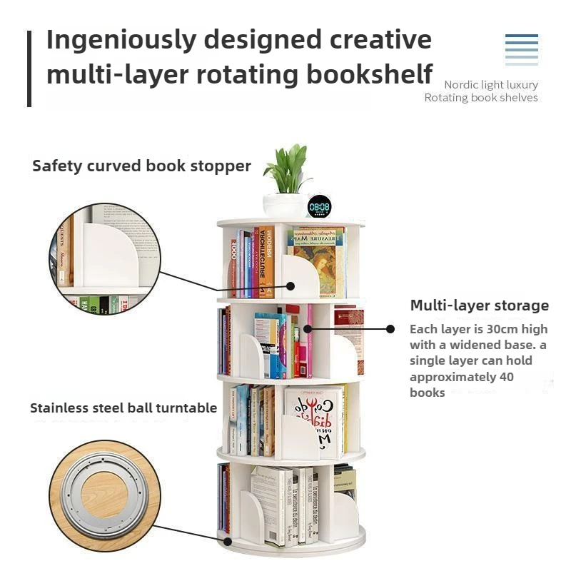 360° Rotating Bookshelf – Space-Saving Floor Standing Kids Book Rack, Simple Home & Student Storage Organizer