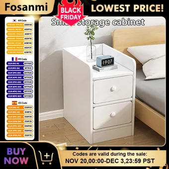 Minimalist Ultra Slim Nightstand Modern Narrow Bedside Table with Open Shelf and Drawers Space Saving Storage for Small Bedroom