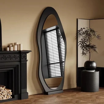 Wavy Decoration Mirror Art Standing Full Body Girls Bedroom Mirror Floor Wooden Vintage Asymmetrical Espelhos Home Decorations
